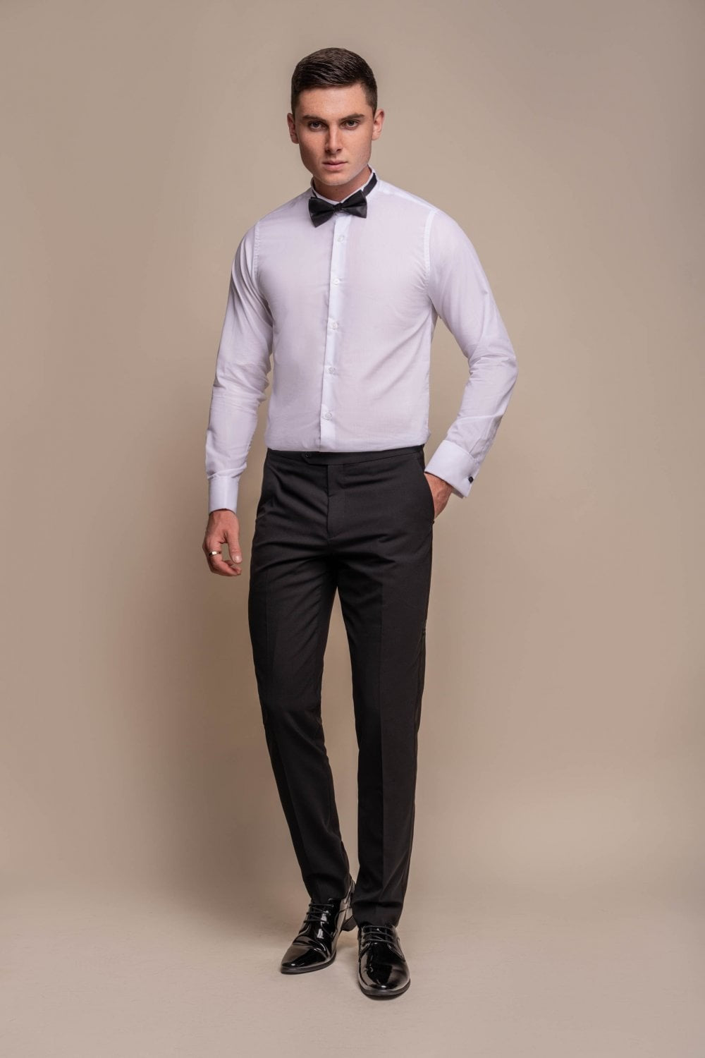 Men's Slim Fit Wool Blend Tuxedo Trousers - ASPEN - Black