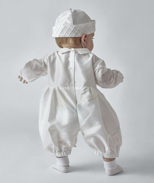 Baby Boys Christening Quilted Romper with Hat - PATRICK - Ivory