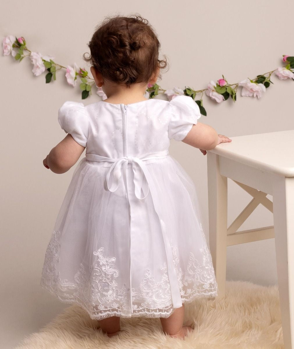 Baby Girls Balloon Sleeves Tulle Dress - RIYA - White