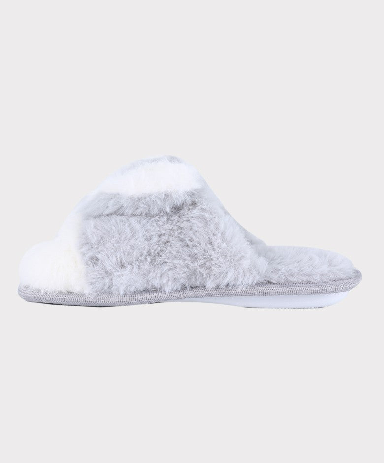 Girls Plush Bunny Fur Slippers - Grey