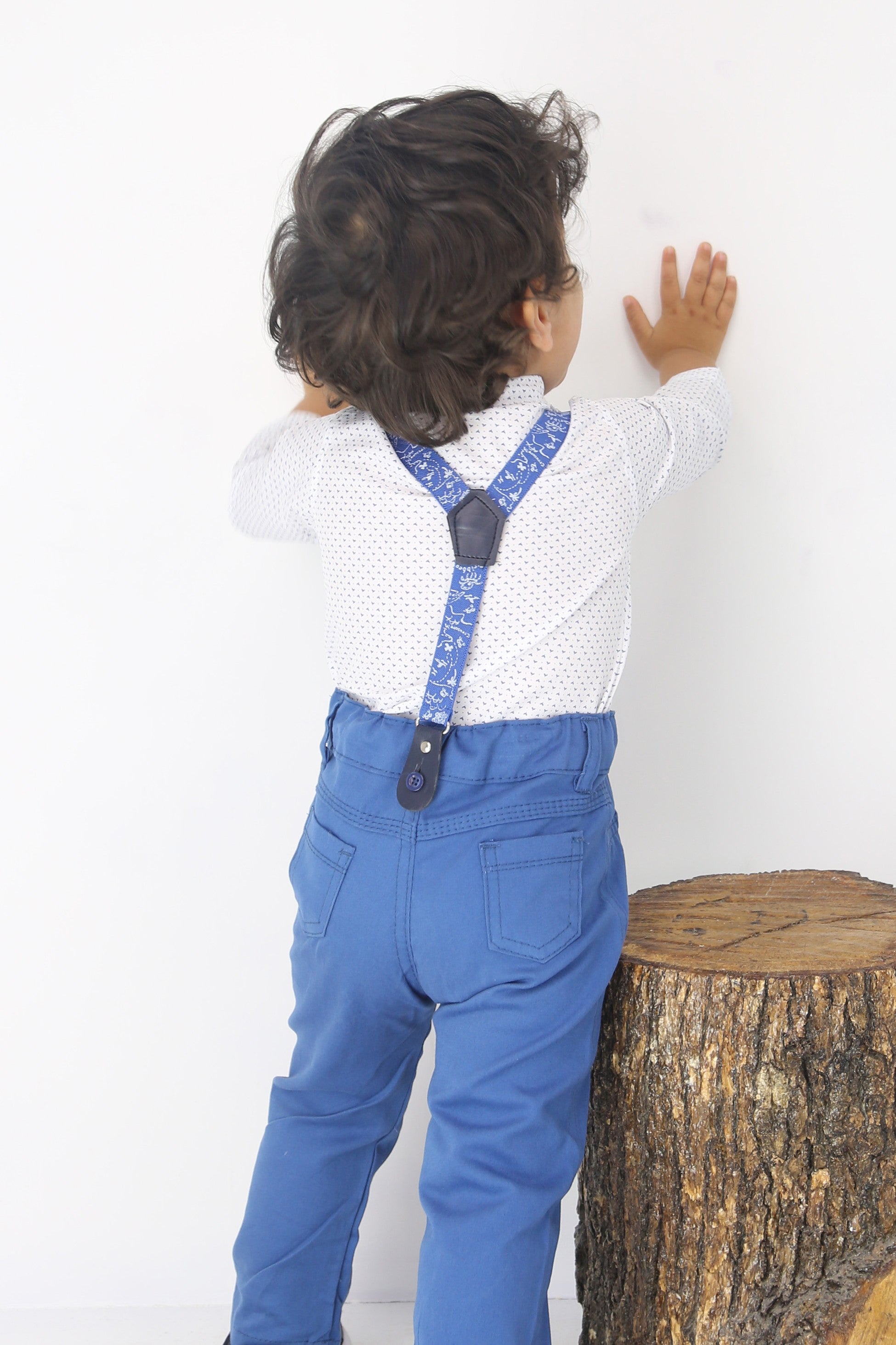 Baby Boys Gentleman Outfit - 4 PC Suspenders Pant Suit Set - BIRD - Blue