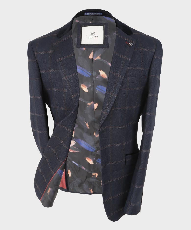 Men's Slim Fit Tweed Check Suit Jacket - Connall Blue - Navy Blue