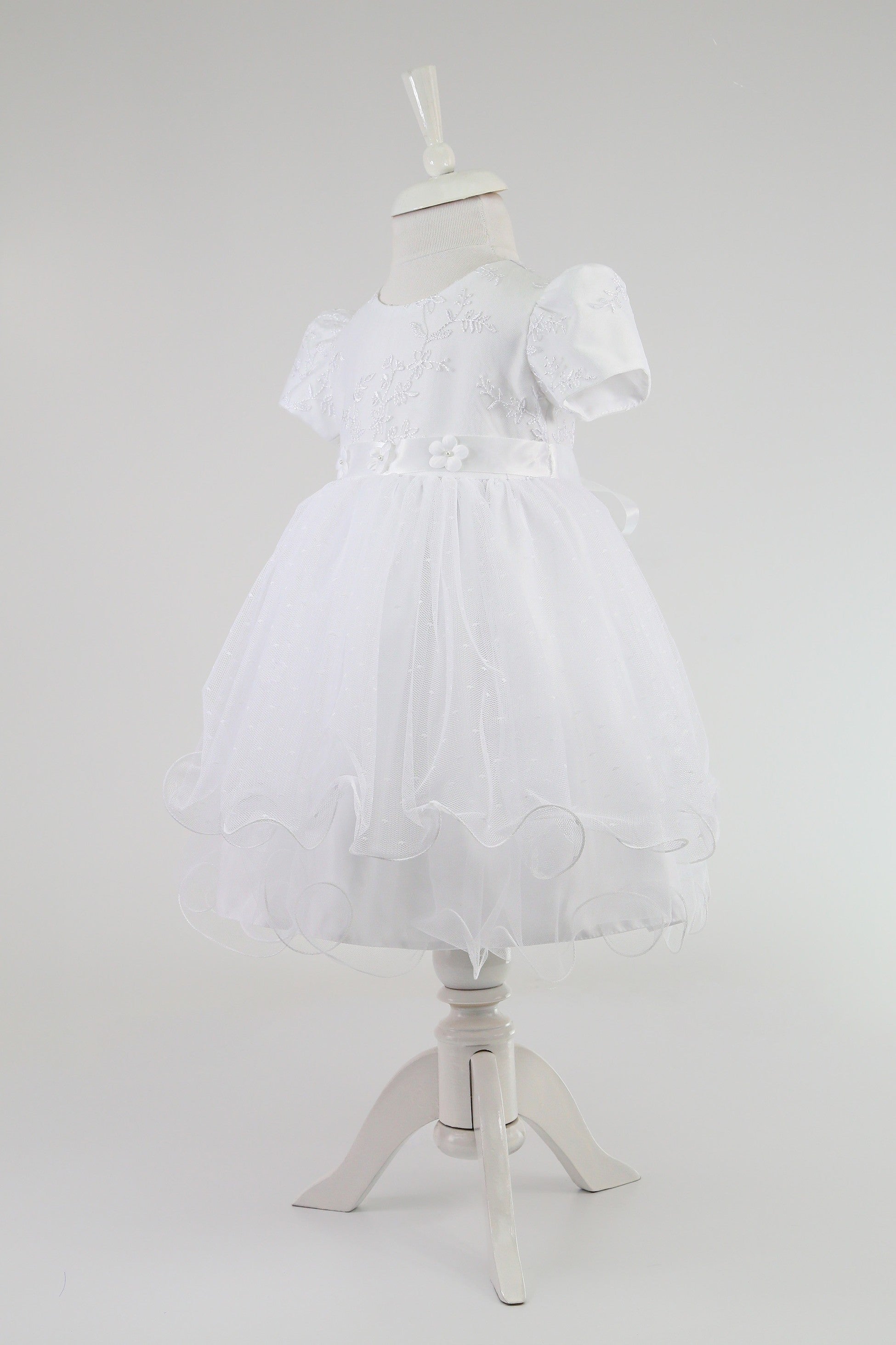 Baby Girls Balloon Sleeve Tulle Dress – B1038 - White