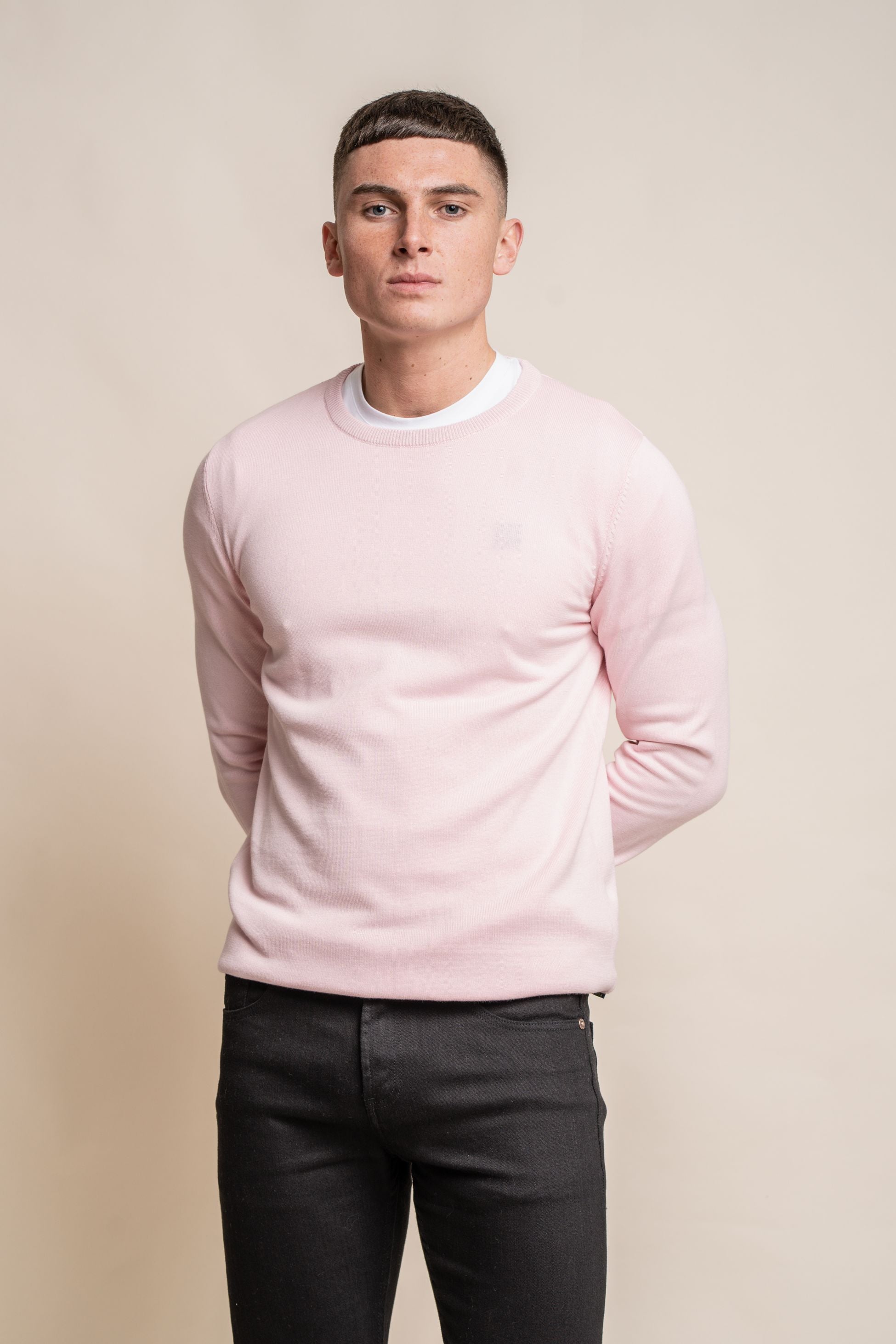 Men's Cotton Slim Fit Crewneck Jumper - Pink