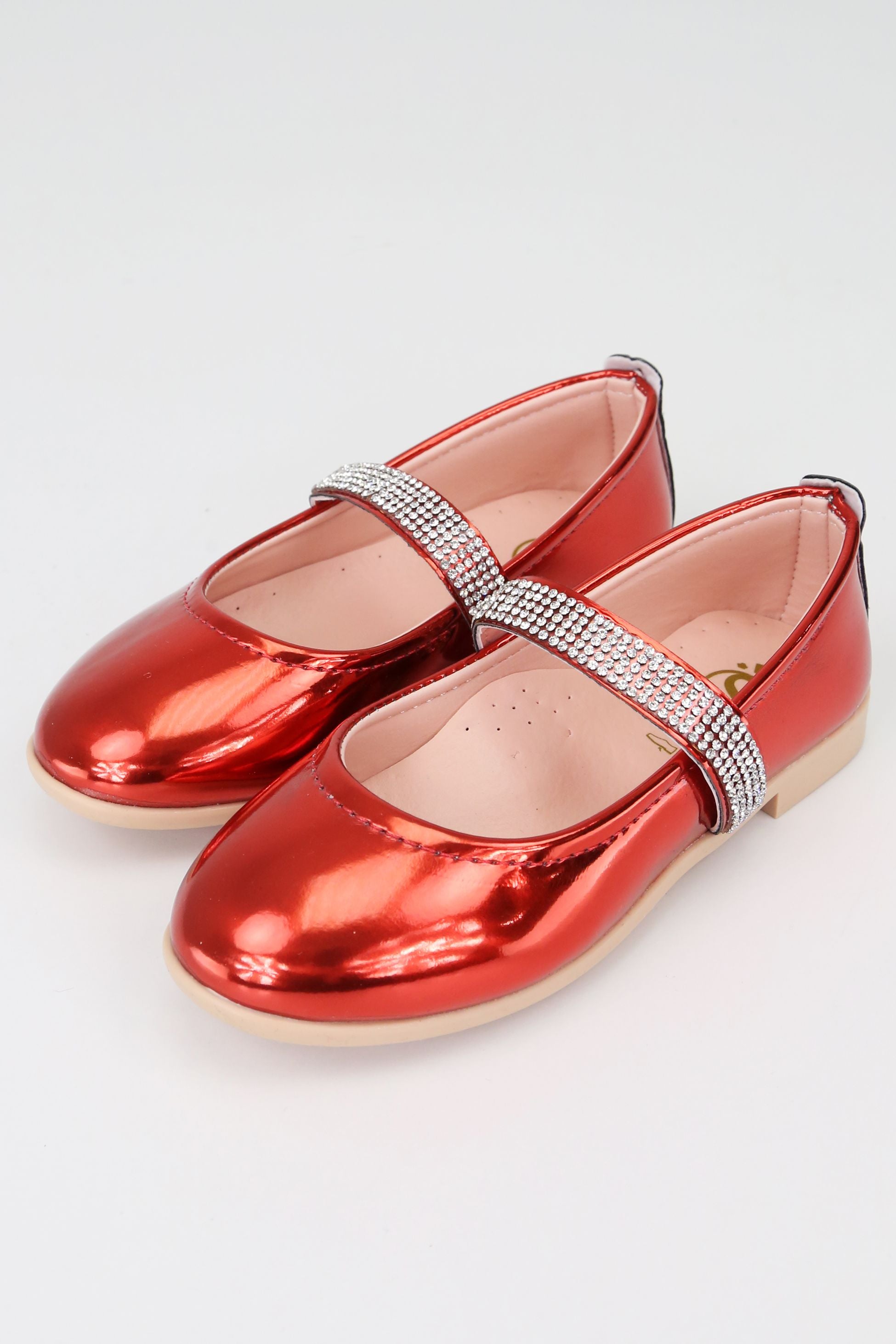 Girls Rhinestone Patent Mary Jane Shoes - ARWEN - Red