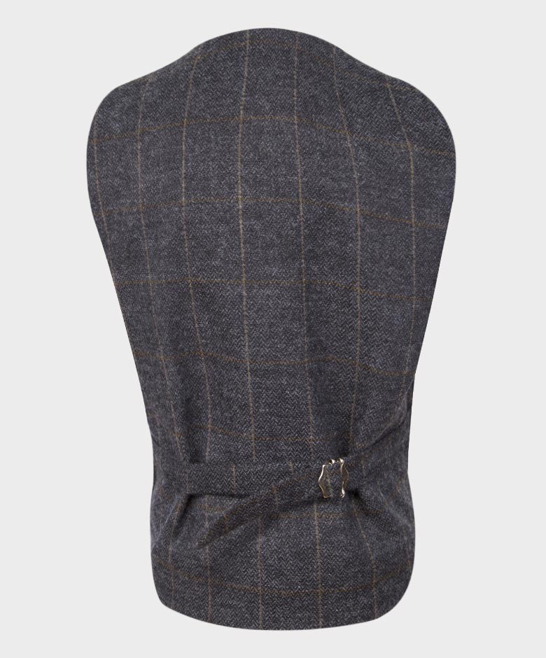 Boys Herringbone Check Double-breasted Waistcoat Suit Set - Dark Grey