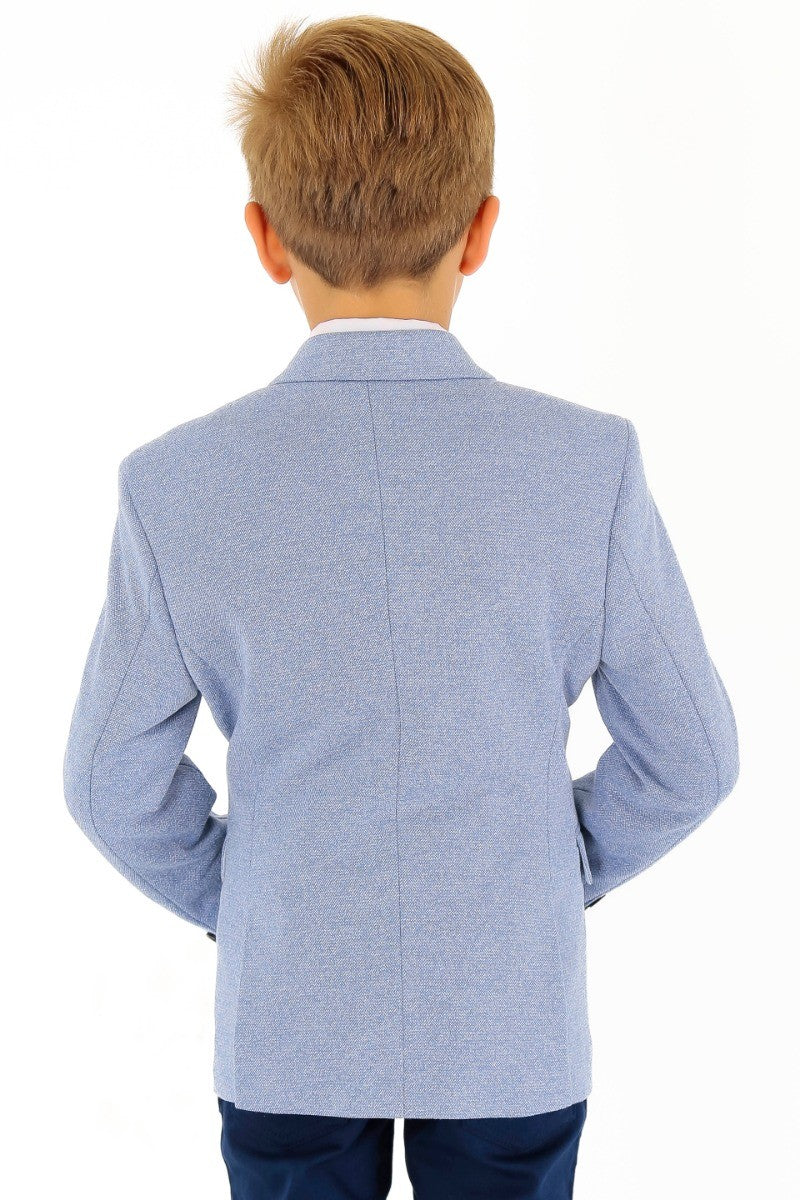 Boys Cotton Slim Fit Blazer and Waistcoat Set - Frank - Blue