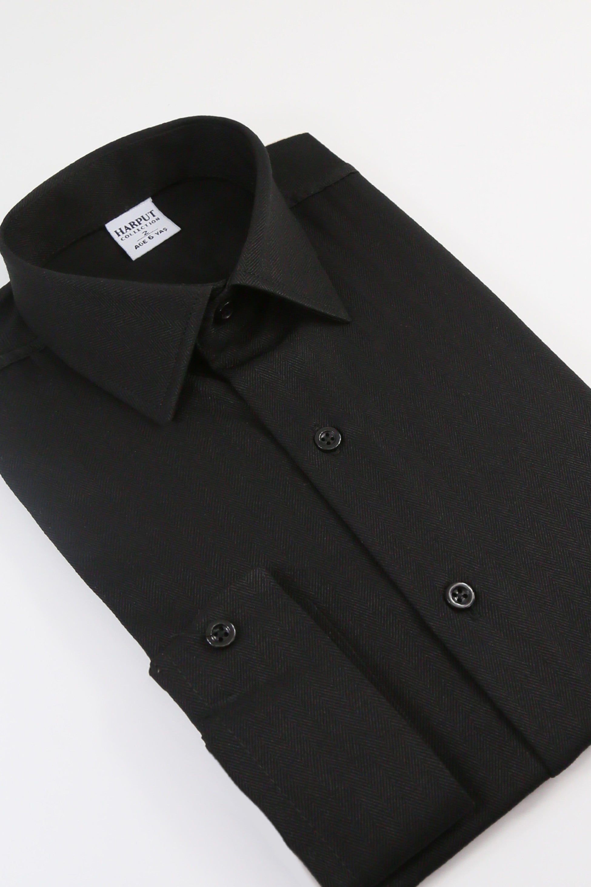 Boys Black Classic Herringbone Dress Shirt - HARPUT - Black