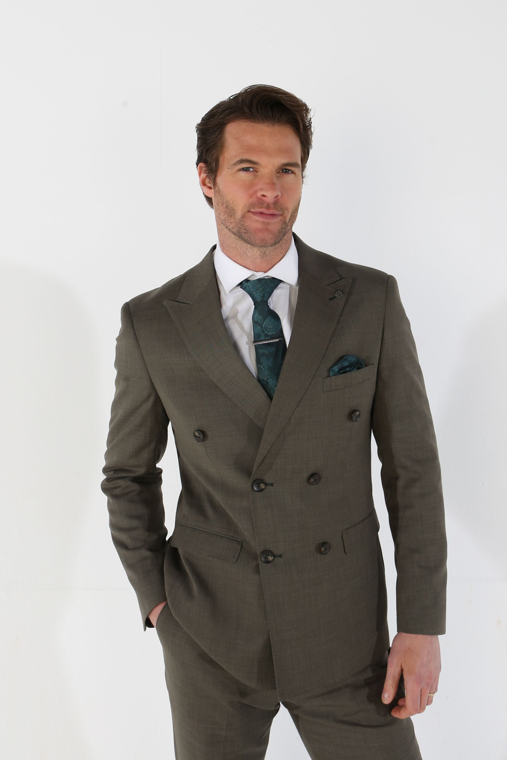 Men's Plaid Double-Breasted Suit - KURT - Sage Green