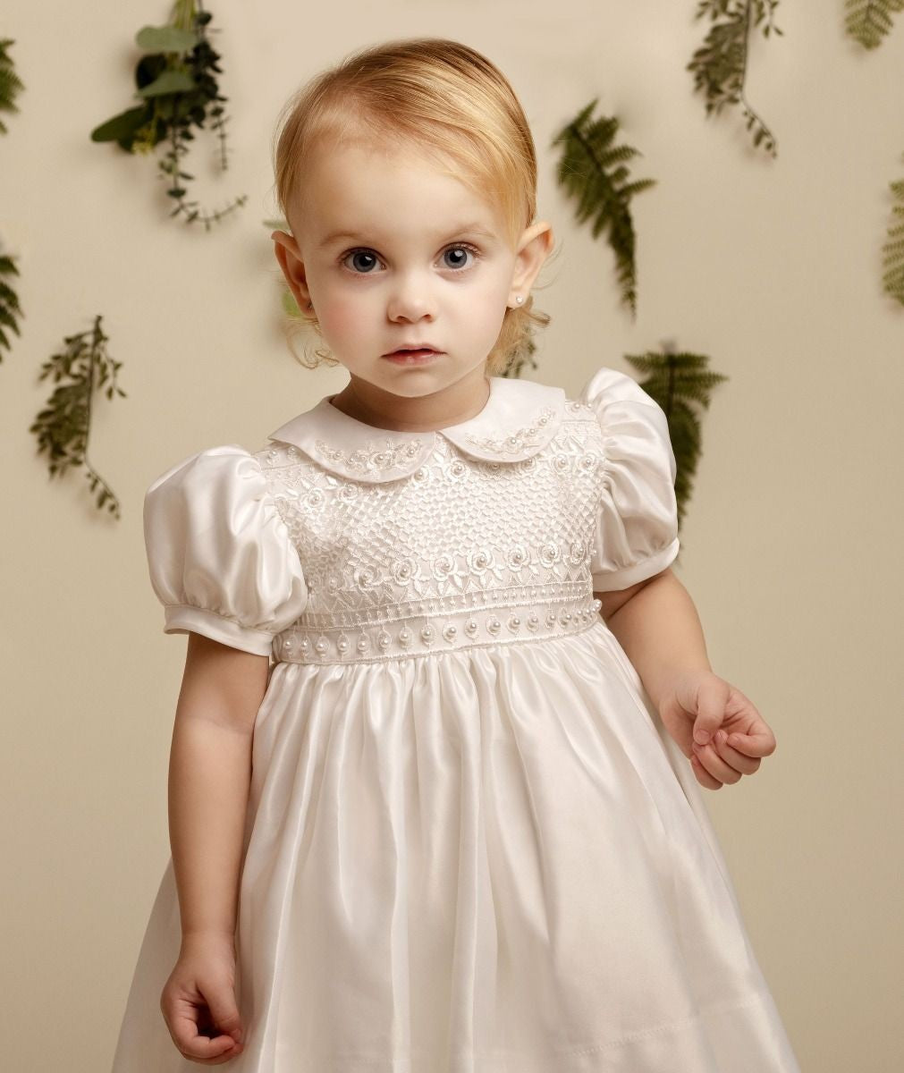 Ivory Satin and Beaded Dress for Girls and Babies – ZELDA - Ivory