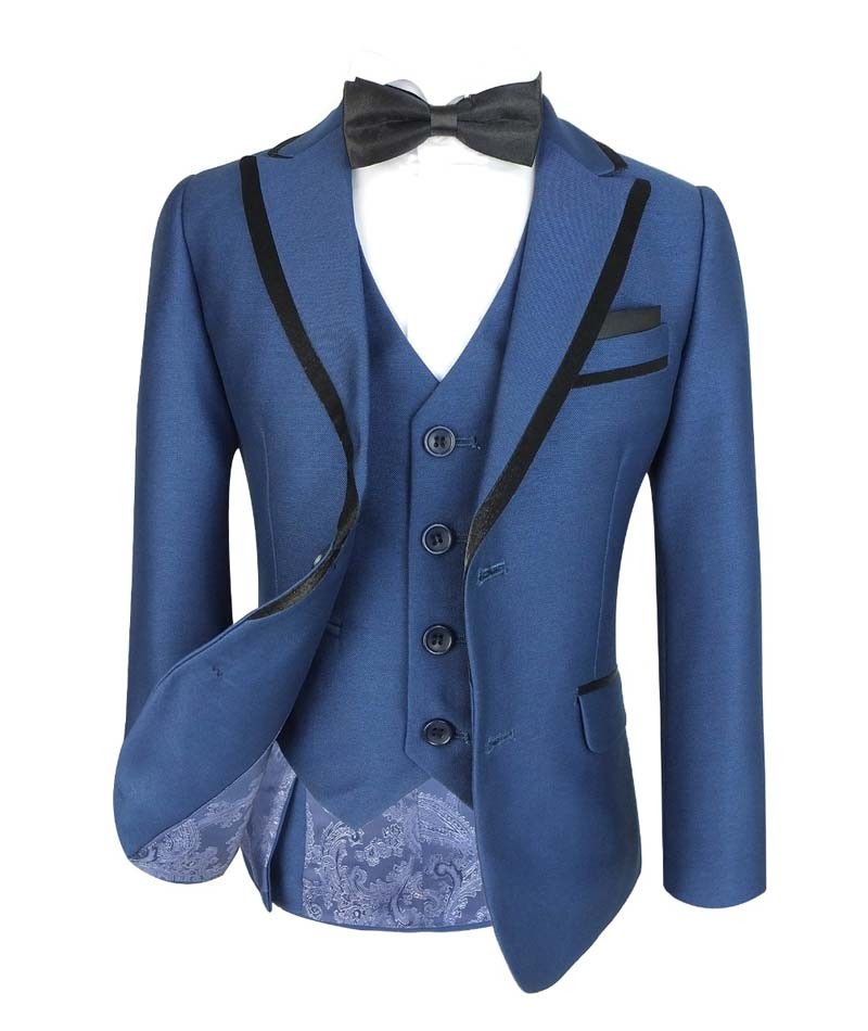 Boys Slim Fit Piping Tuxedo Dinner Suit - Tonic Blue