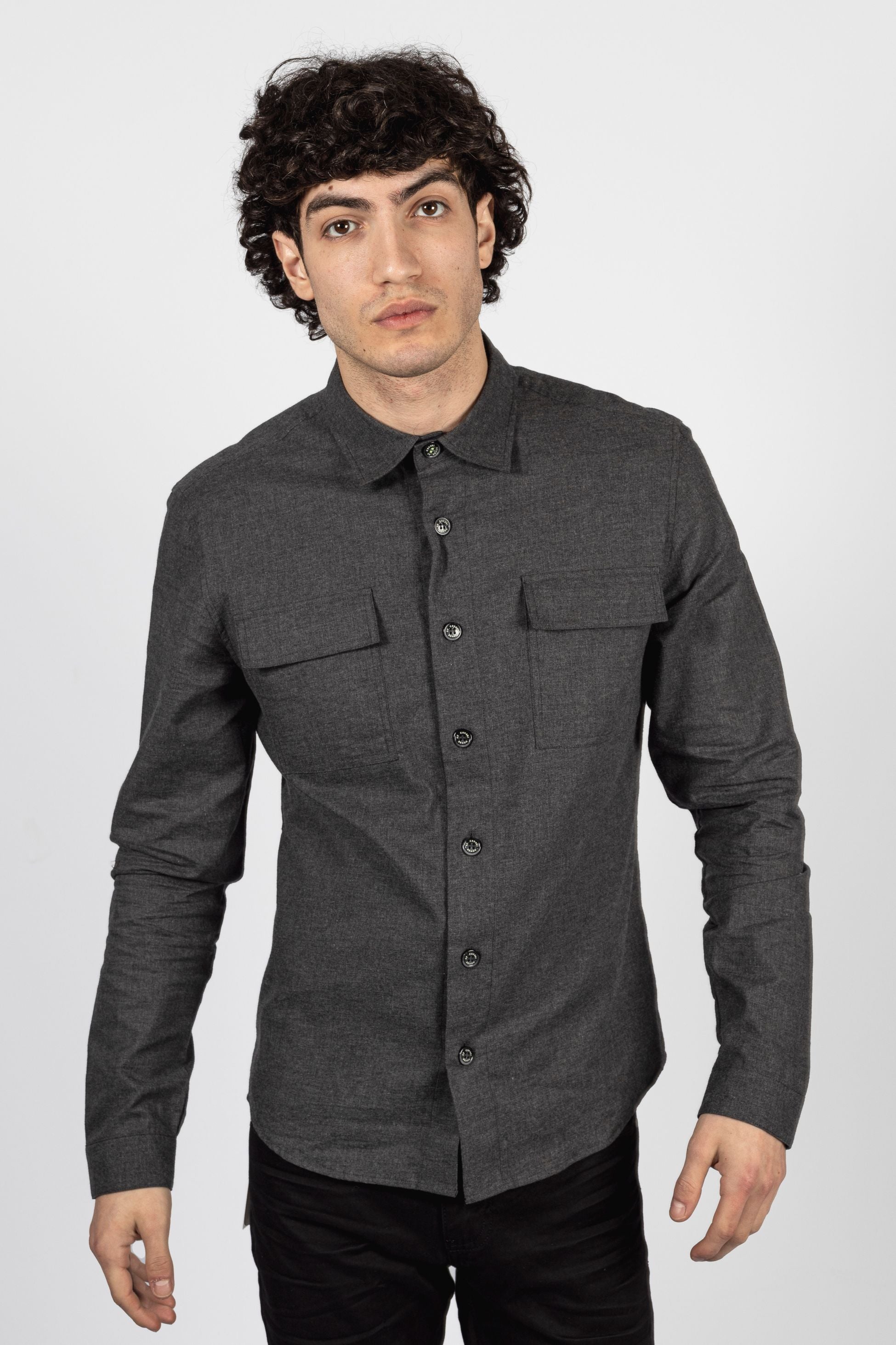 Men's Cotton Oversize Casual Shirt - KEMPMAN - Dark Grey