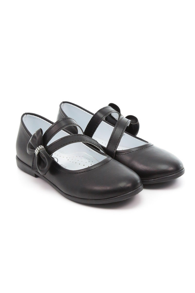 Girls Mary Jane Bow Flat Dress Shoes -MAYA - Black