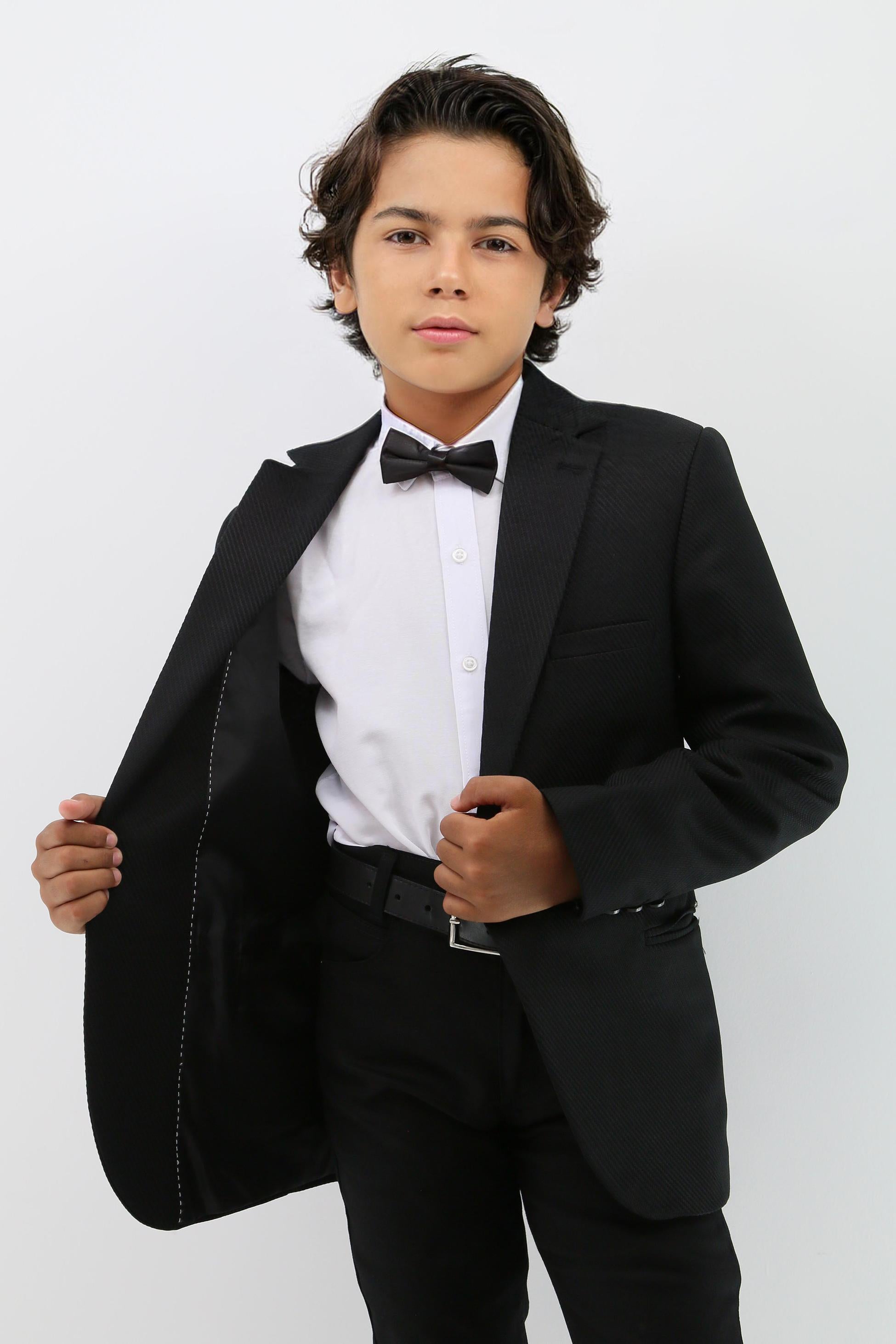 Boys Formal Textured Tweed Blazer - Black