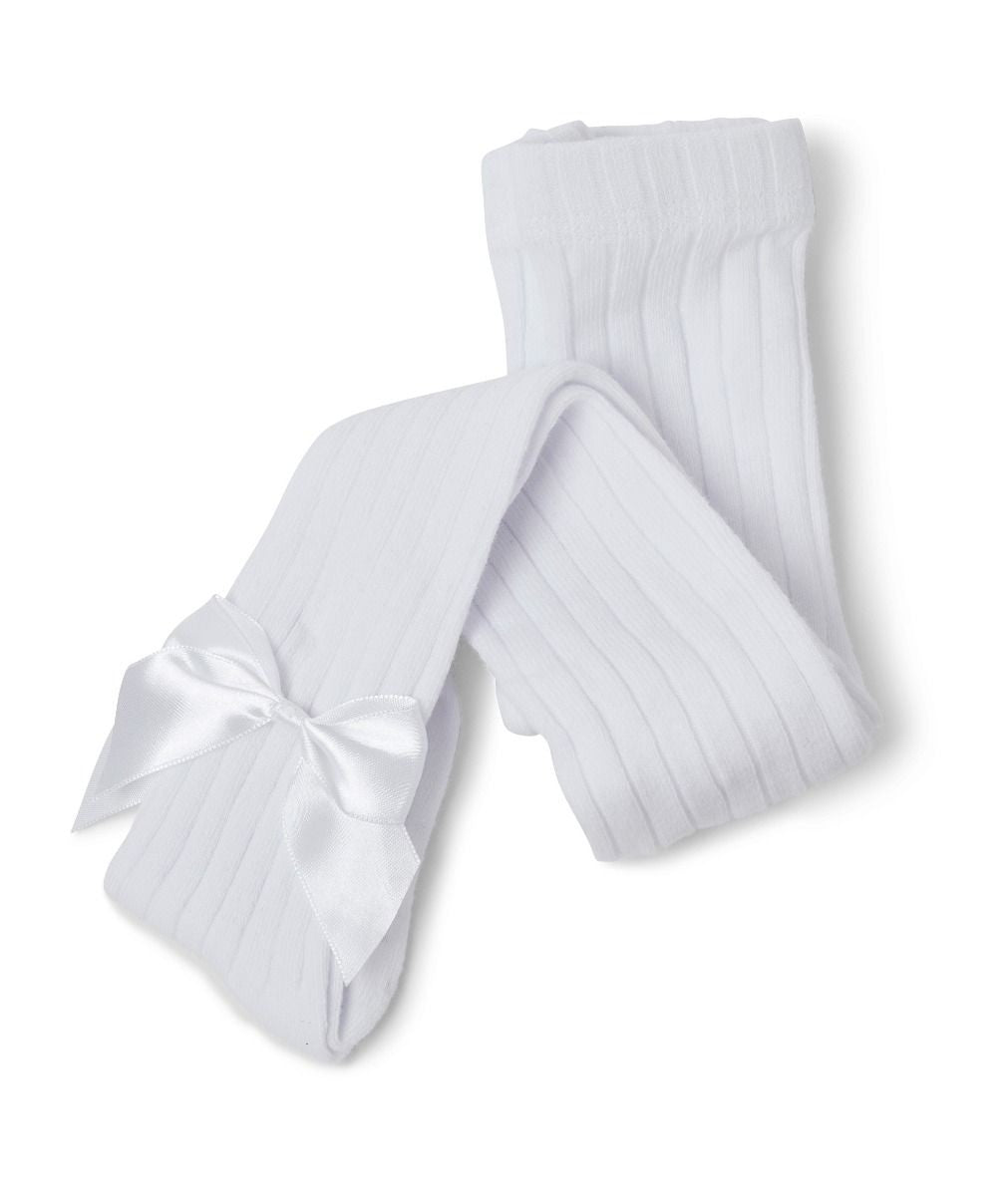 Girls Ribbed Bow Tights – KITTY - White