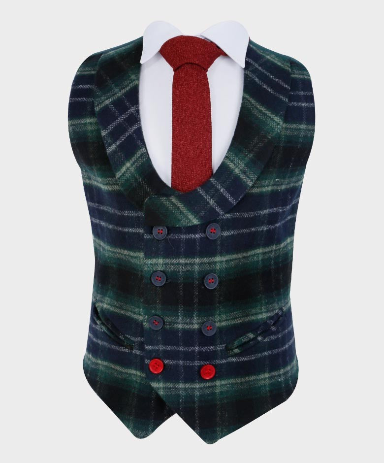 Boys Tailored Fit Blazer Waistcoat Set - Cashmere - Forest Green