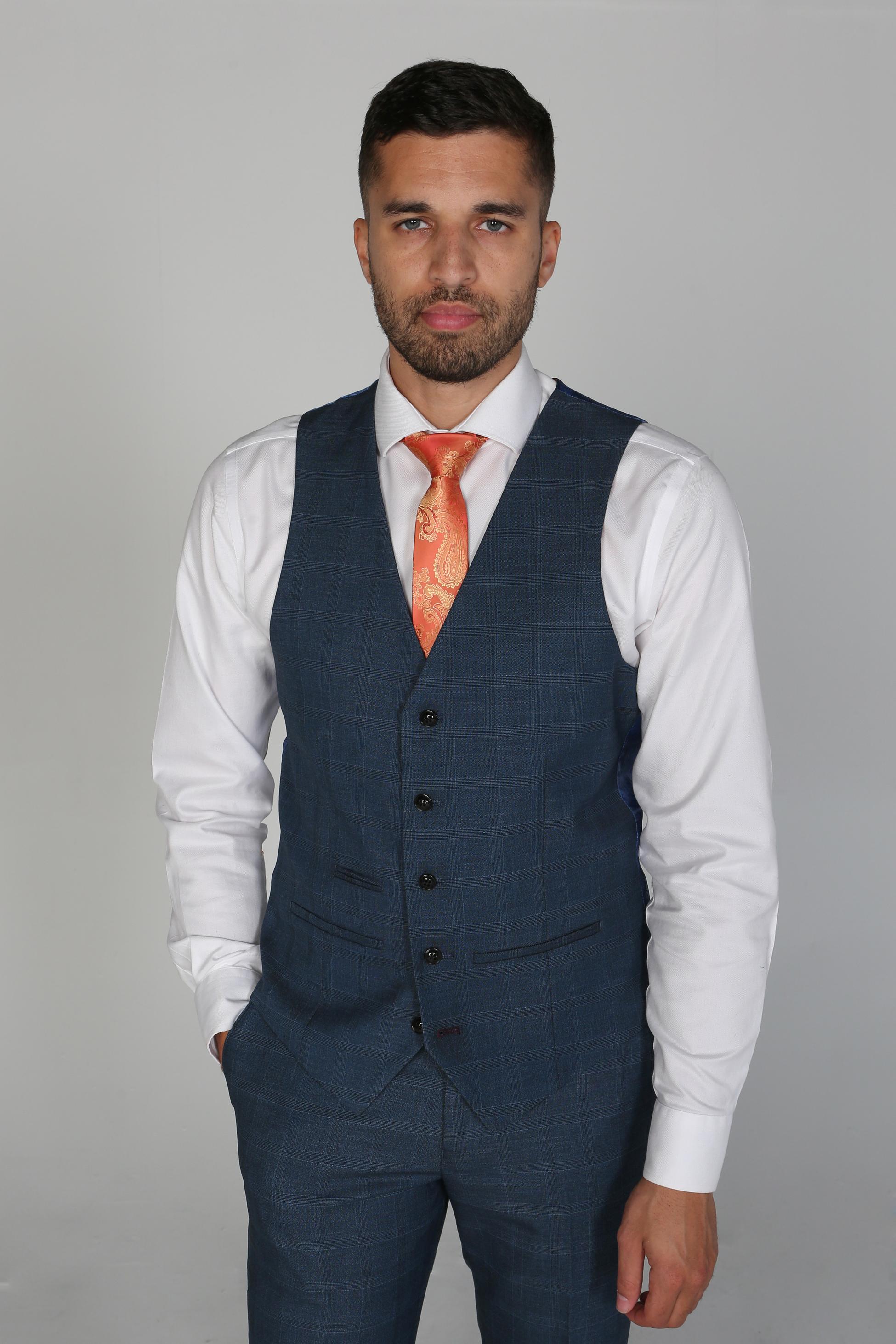 Men’s Check Tailored Fit Navy Suit - VICEROY - Blue