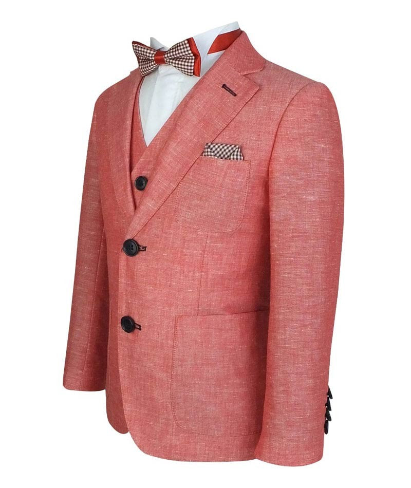 Boys Linen Suit with Elbo Patches - Red