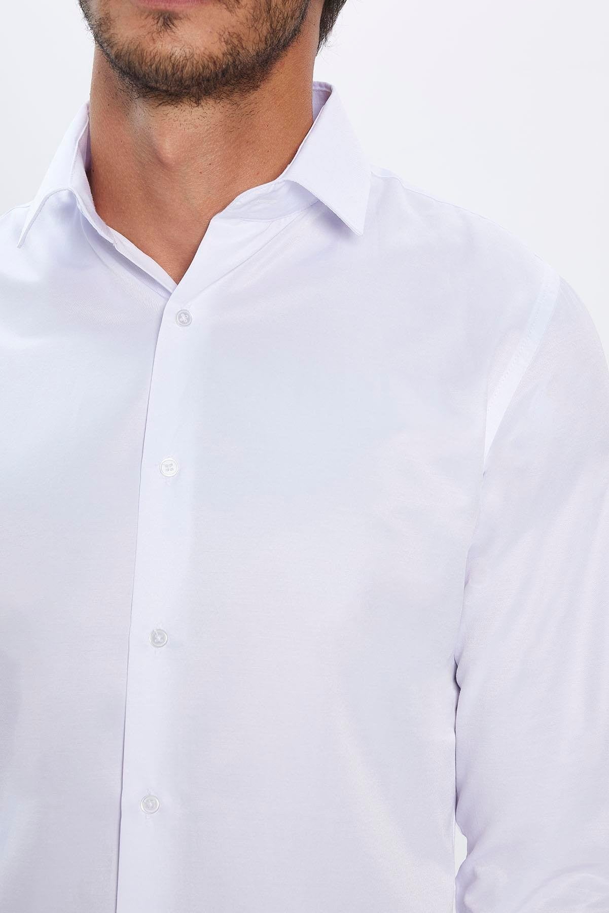 Men's Slim Fit Button-Down Cotton Blend Dress Shirt - Dimi Dotti - White