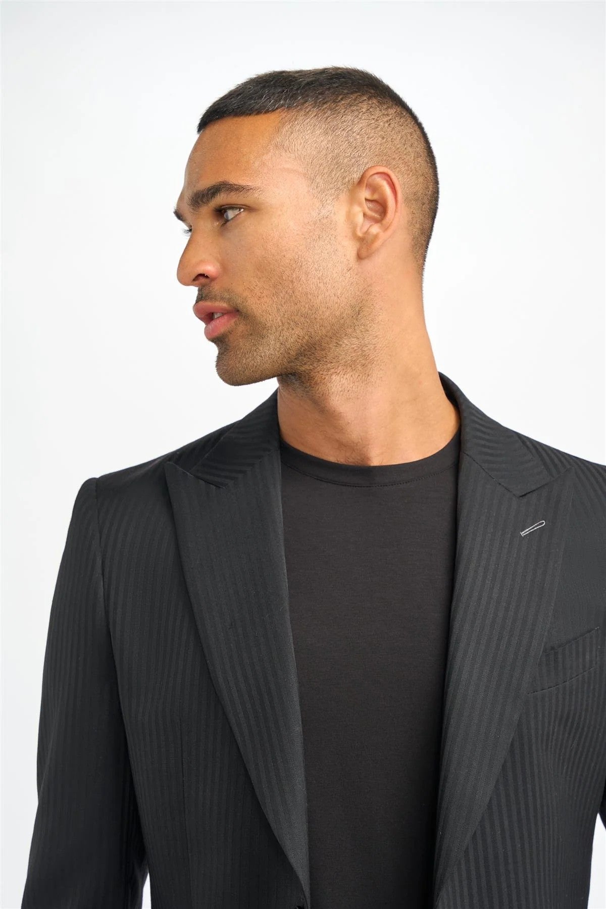 Men’s Black Wool Pinstripe Suit Jacket - Roberto - Black