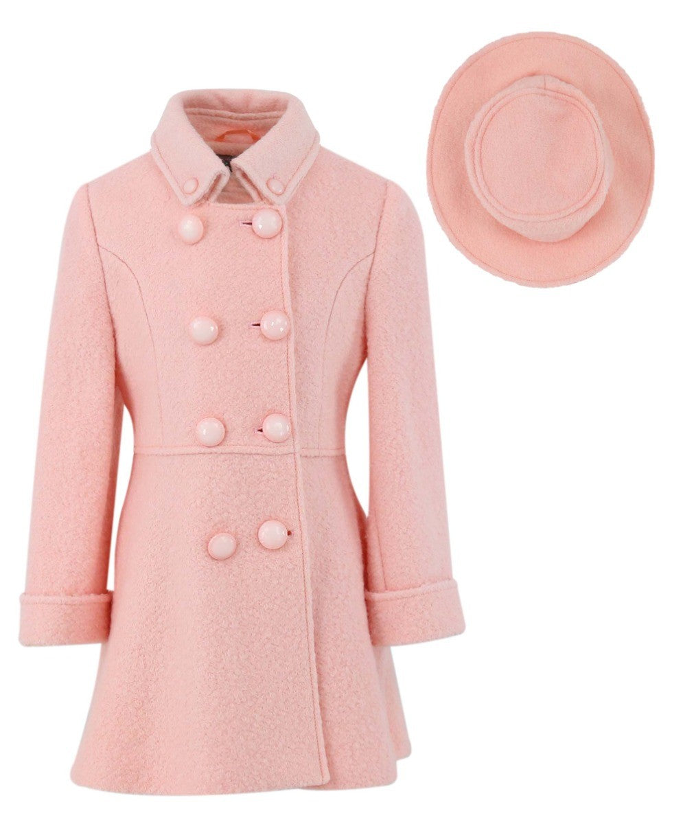 Girls Wool Double-Breasted OverCoat Set - ELIZABETH - Baby Pink