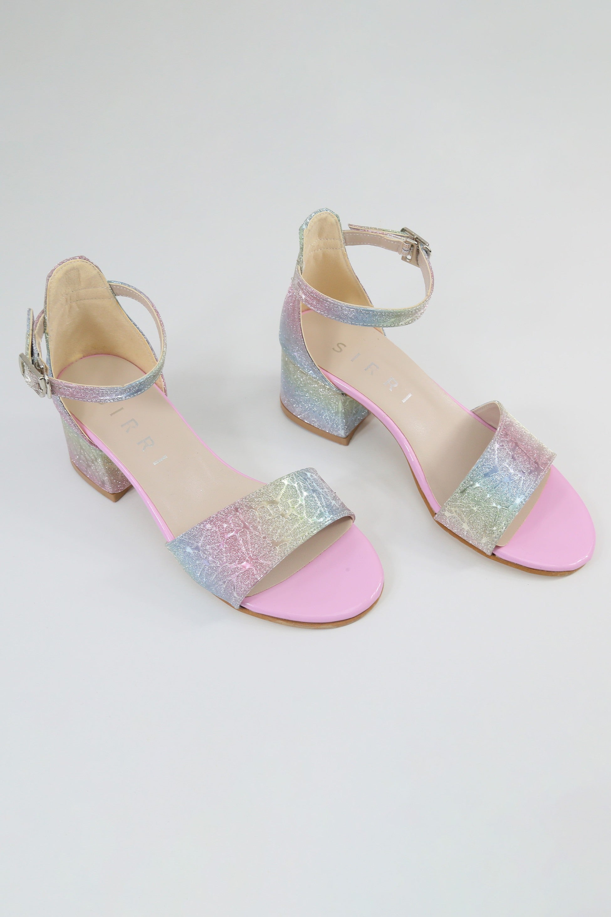 Girls Textured Silver Block Heel Sandals - JENNY - Multicolour