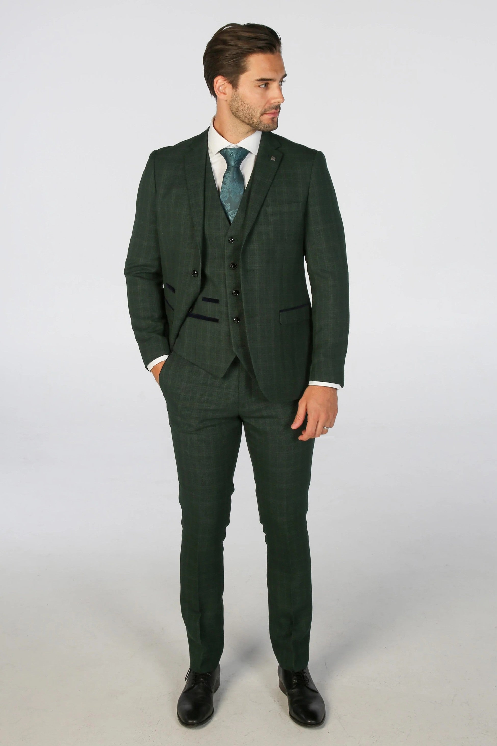 Men’s Tailored Fit Check Suit – LEO - Green