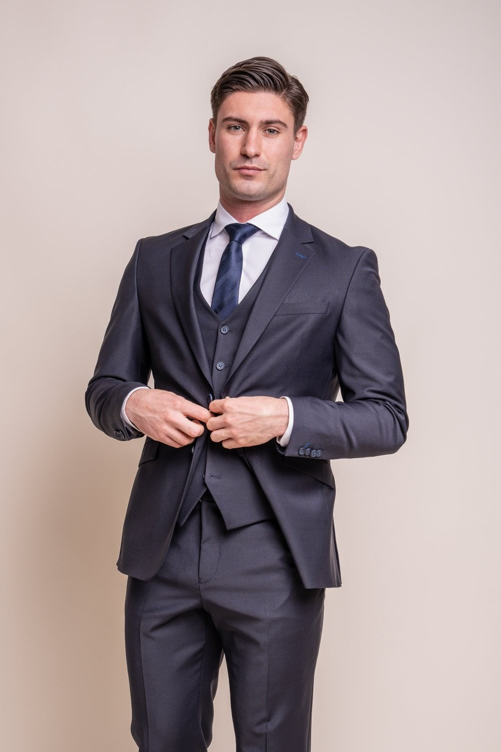 Men's Wool Blend Slim Fit Suit - BOND - Midnight Blue