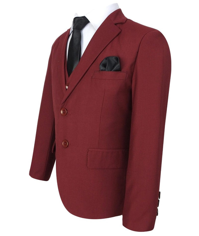 Boys Regular Fit Complete Suit Set - Claret Red