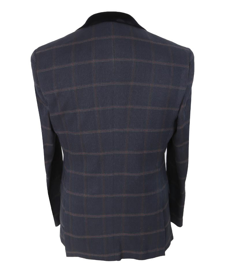 Men's Slim Fit Tweed Check Retro Suit - Connall Blue - Navy Blue