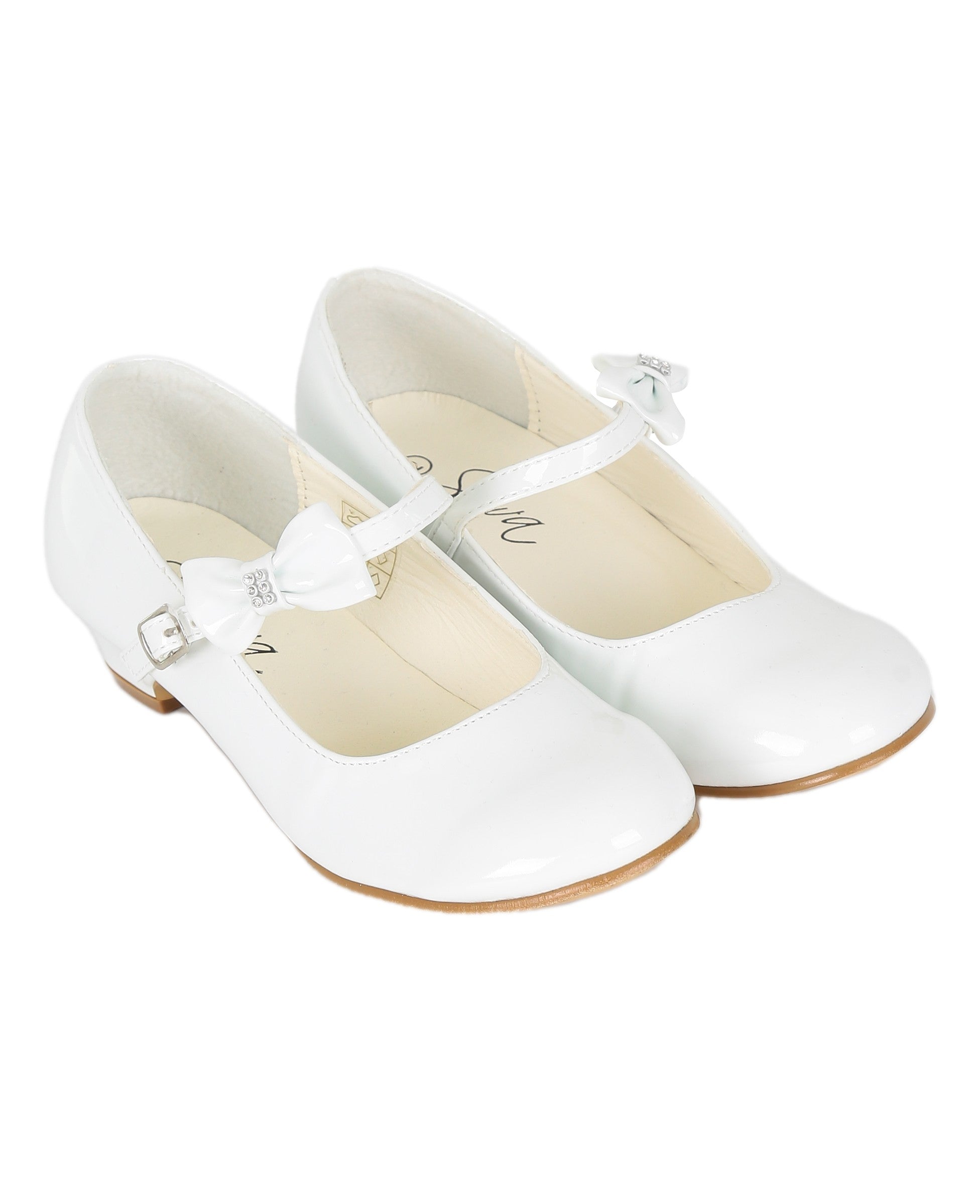 Girls Medium Heel Patent Mary Jane Shoes -DANIELLE - White