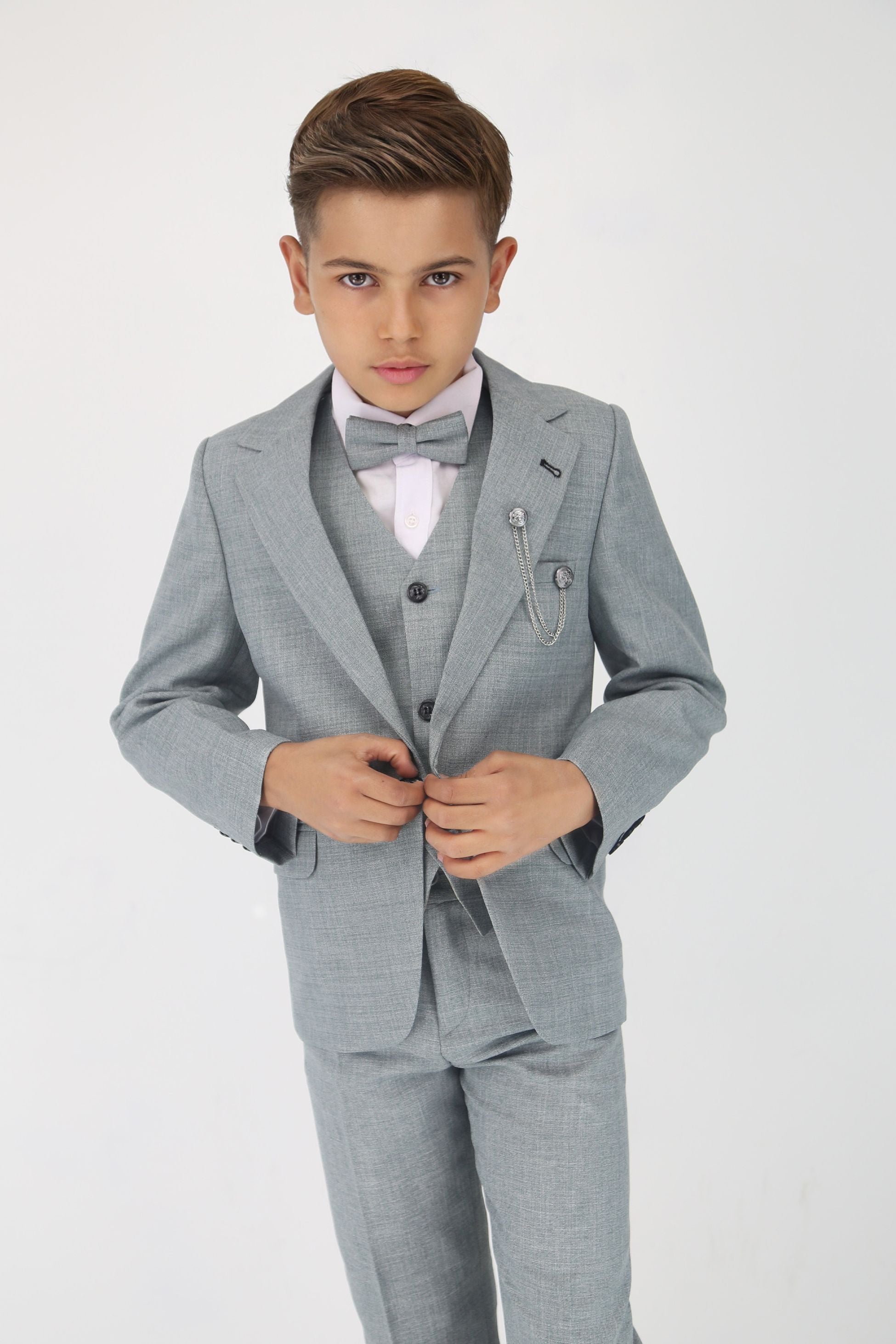 Boys Slim Fit Textured 8-Piece Formal Suit Set - Grey