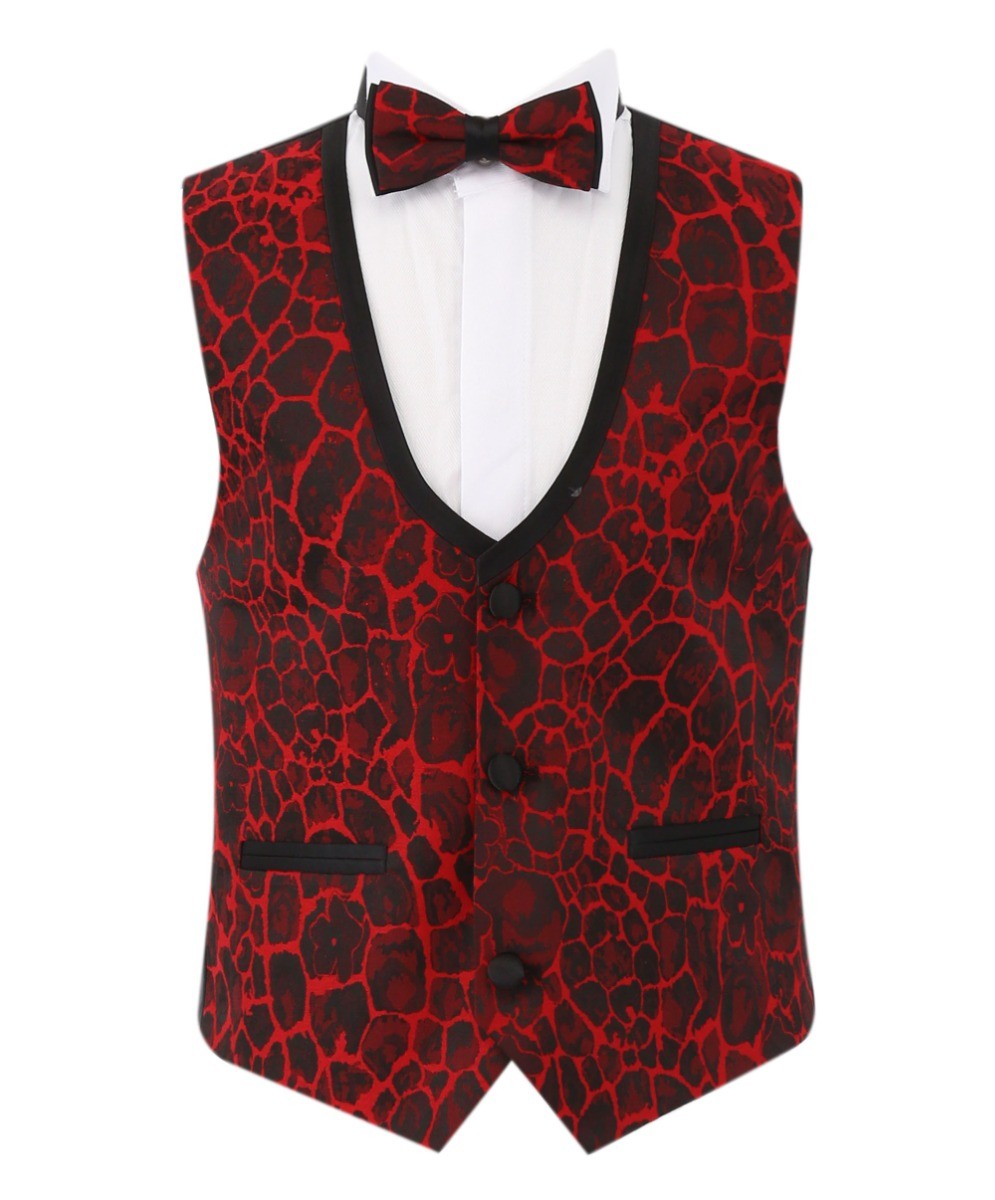 Boys Jacquard Burgundy Tuxedo Suit - Red