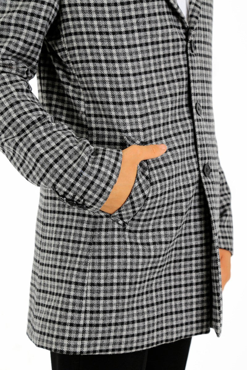 Boys Wool Birdseye Tweed Slim Fit Midi Coat - Light Grey