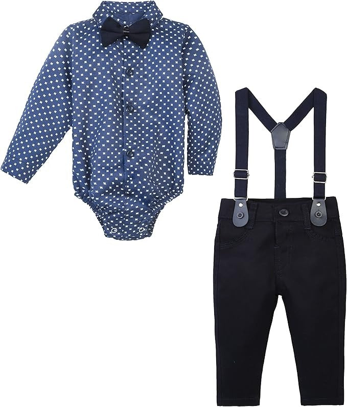 Baby & Boys Gentleman Outfit - 4 PC Suspenders Pant Suit Set - KELEBEK - Saxe - Navy