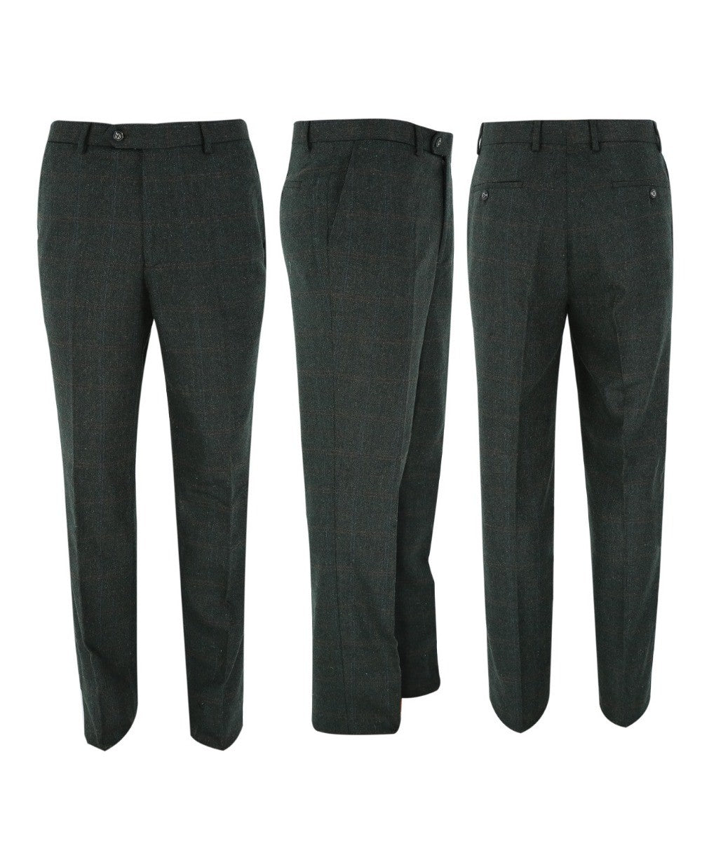 Men's Tweed Check Tailored Fit Suit - JOSHUA Green - Dark Green