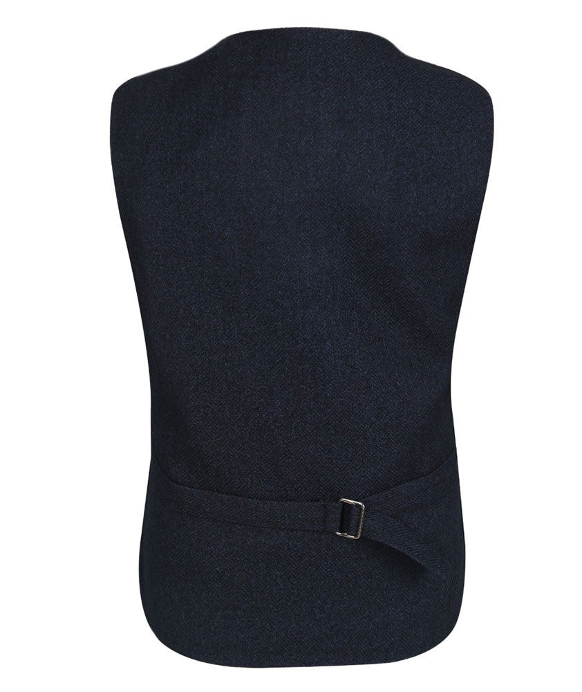 Men's and Boys Herringbone Double-breasted Waistcoat Set - Navy Blue