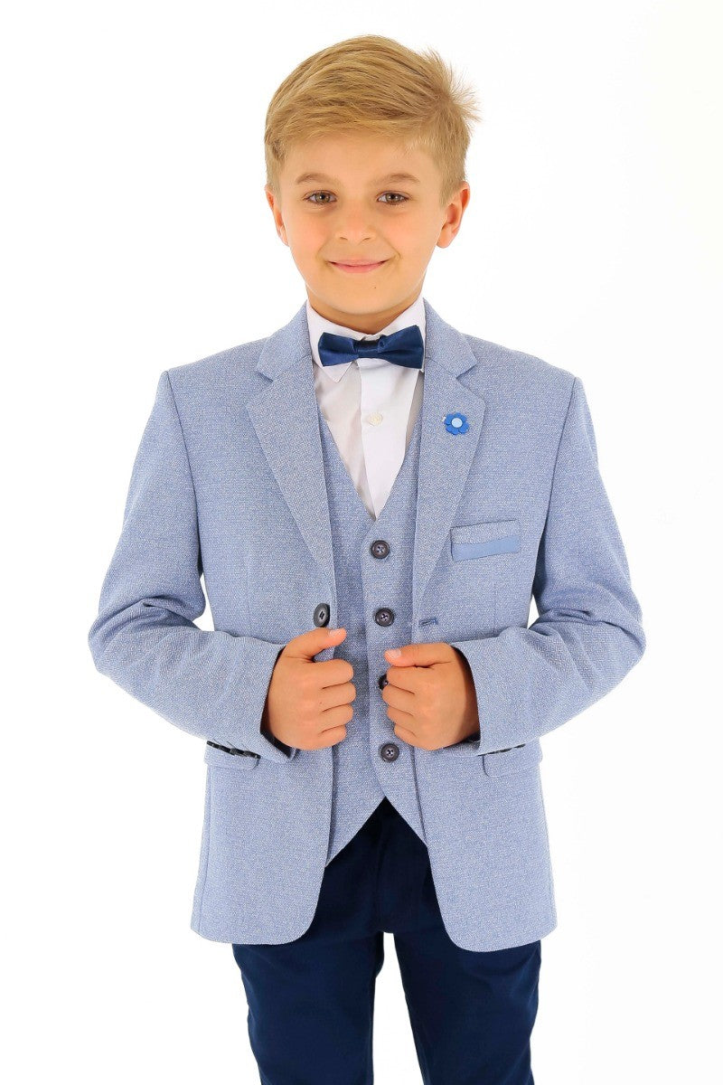 Boys Cotton Slim Fit Blazer and Waistcoat Set - Frank - Blue