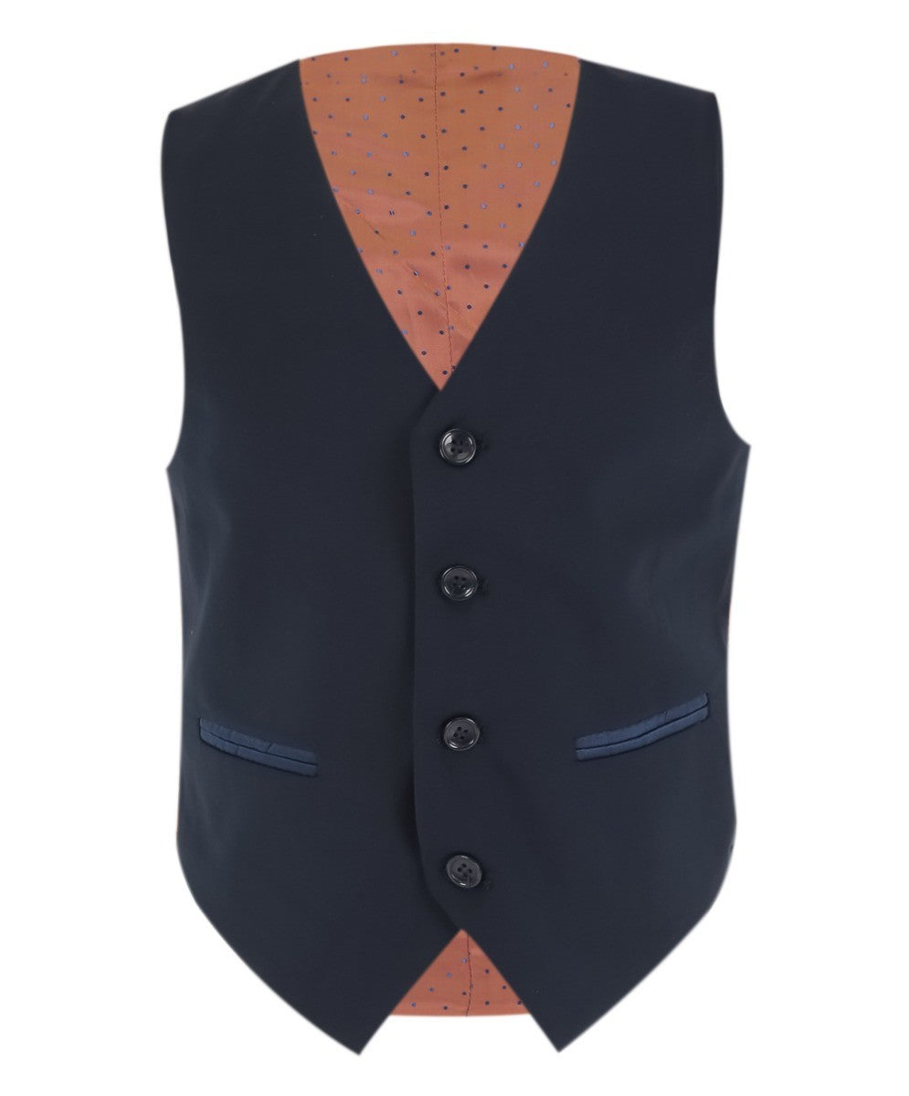 Boys Patterned Navy Suit - JACQUARD - Navy Blue