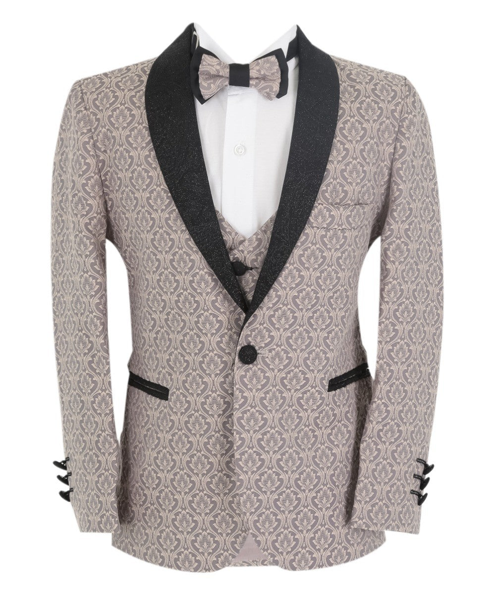 Boys Slim Fit Patterned Tuxedo Suit - BENJAMIN - Rosy Beige