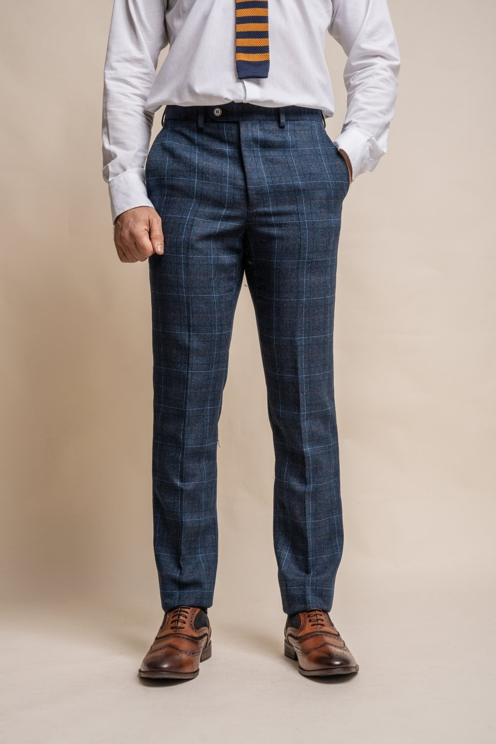 Men's Windowpane Check Tweed Blue Trousers - CODY - Blue