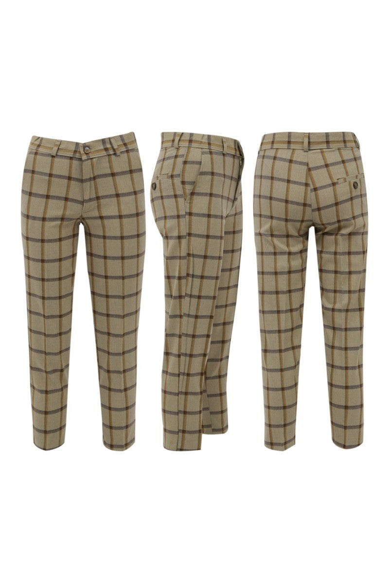 Boys Windowpane Check Suit 7 PC Set - Beige