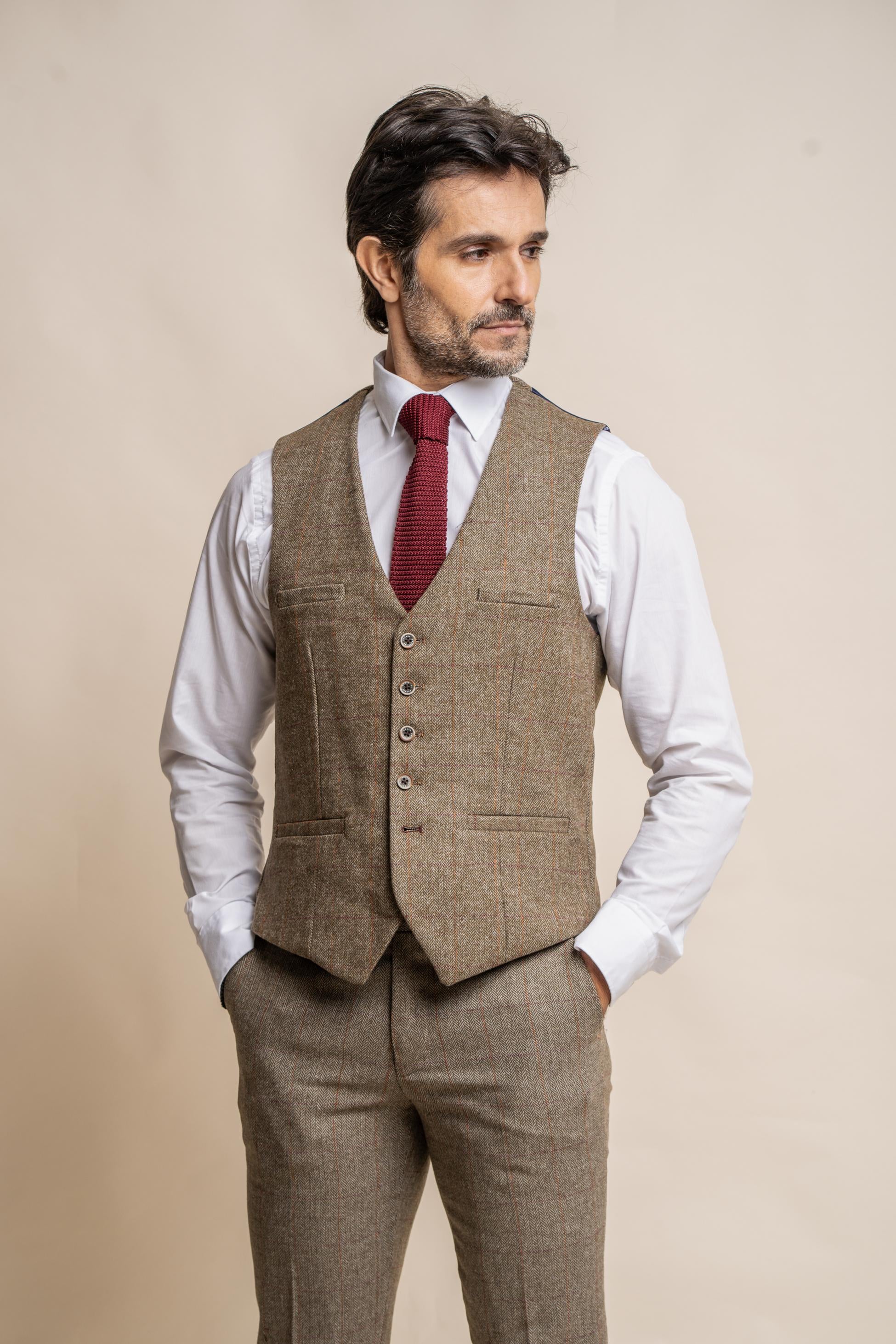 Men's Tweed Check Green Formal Suit - Gaston Sage - Sage Green