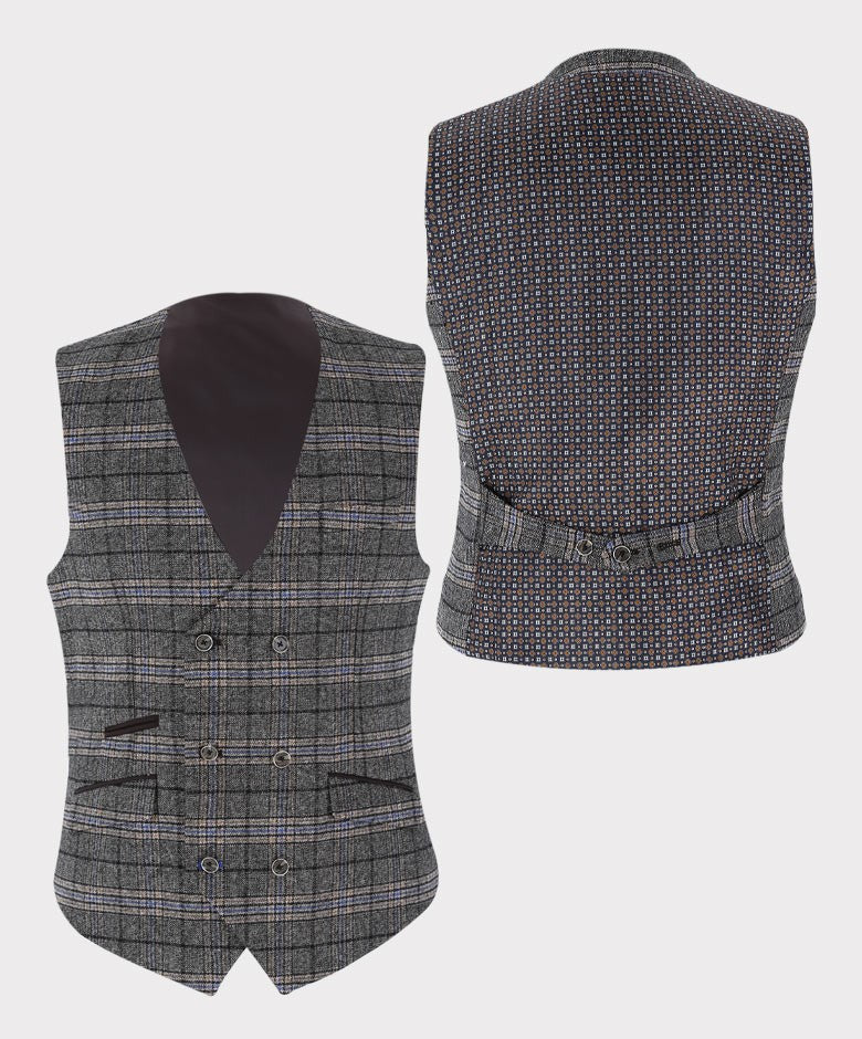 Men's Tailored Fit Tweed Check Waistcoat - Sebastian - Grey