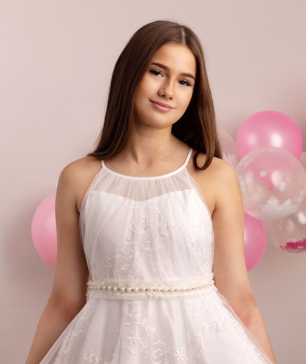 Girls' Ivory Halter Neckline Tulle Dress - GIA - Ivory