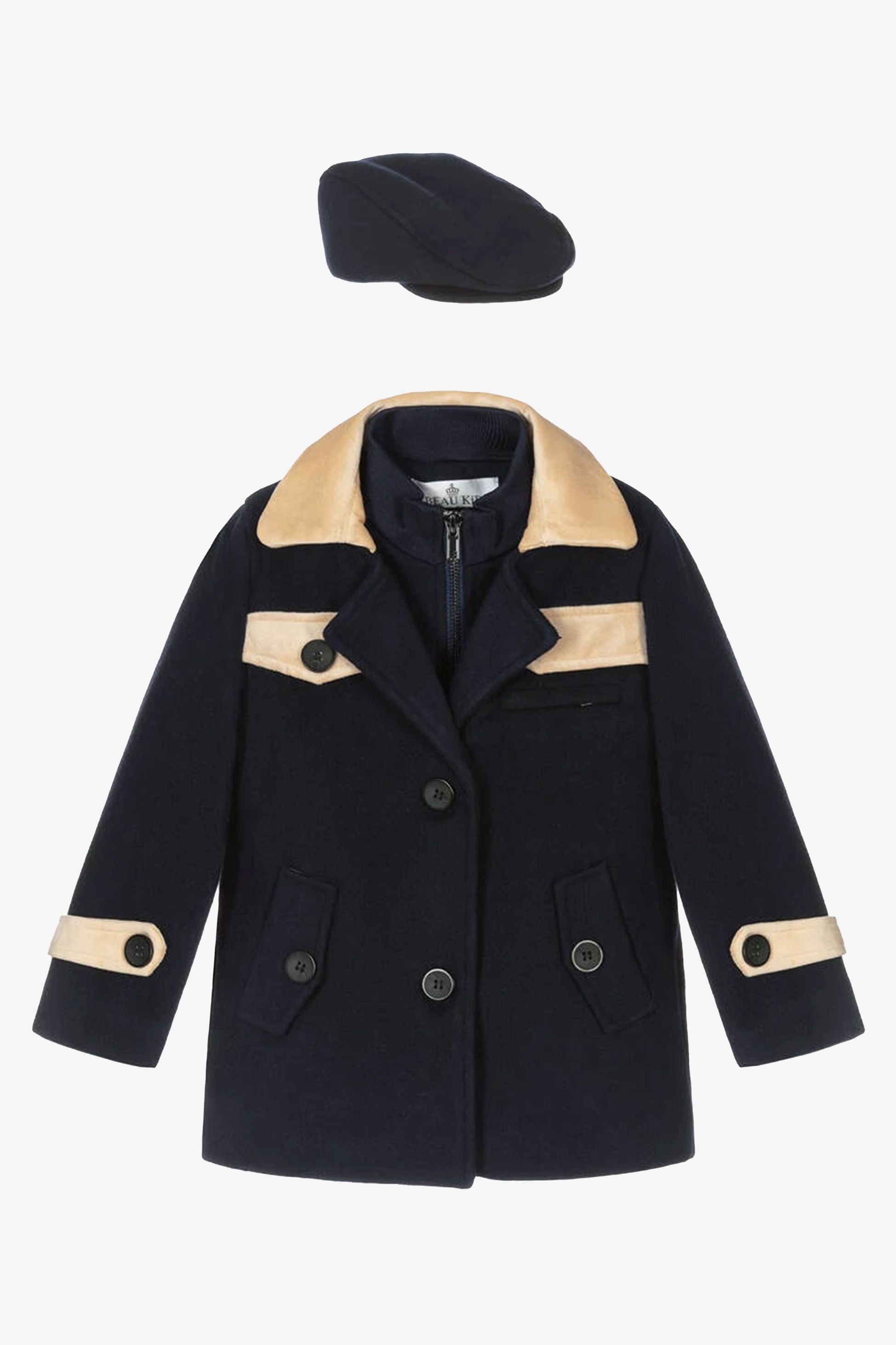 Boys Navy Blue Pea Coat & Cap - Navy Blue