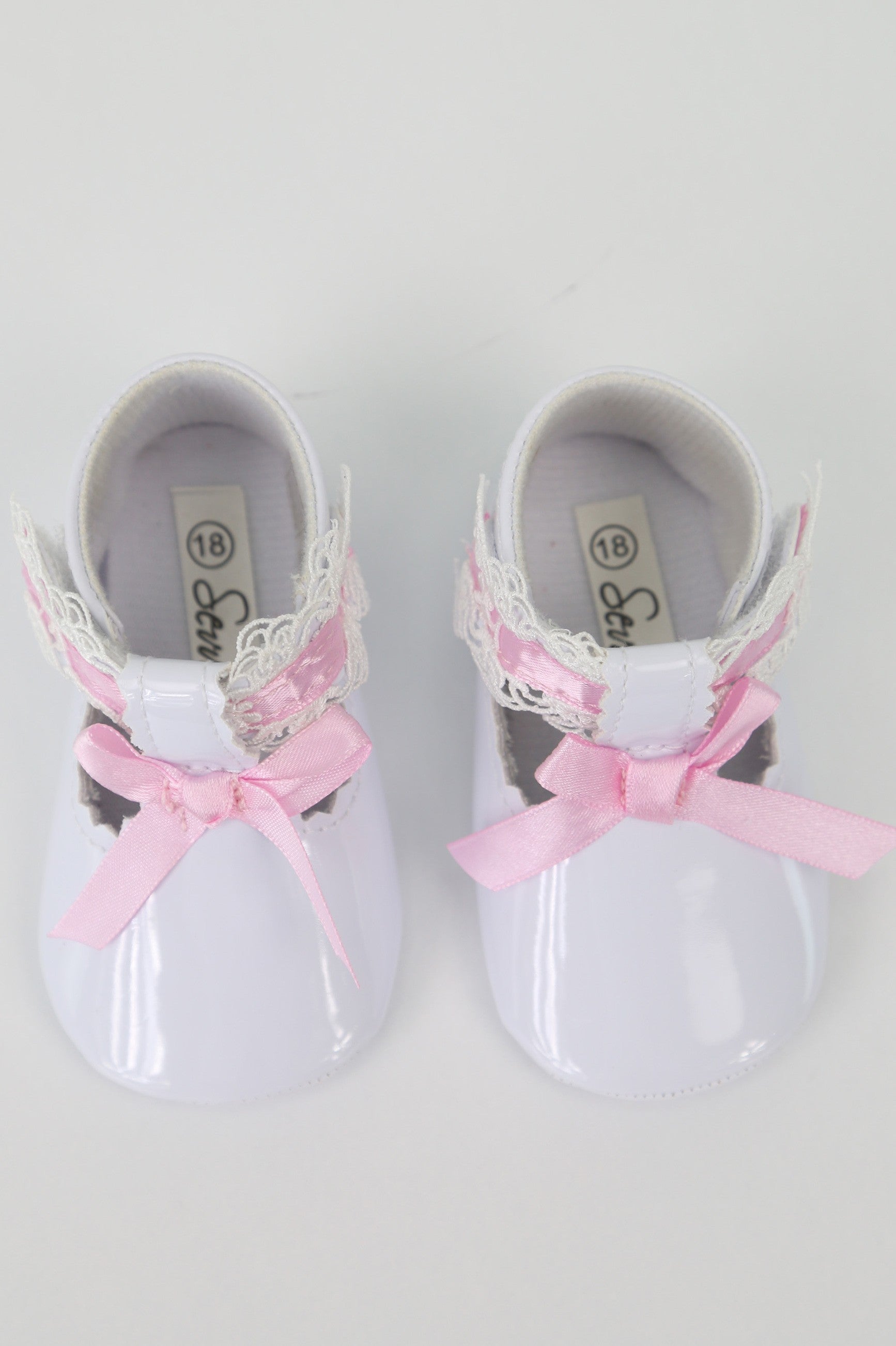 Baby Girls Patent Christening Shoes with Lace Details - VALENTINA - White