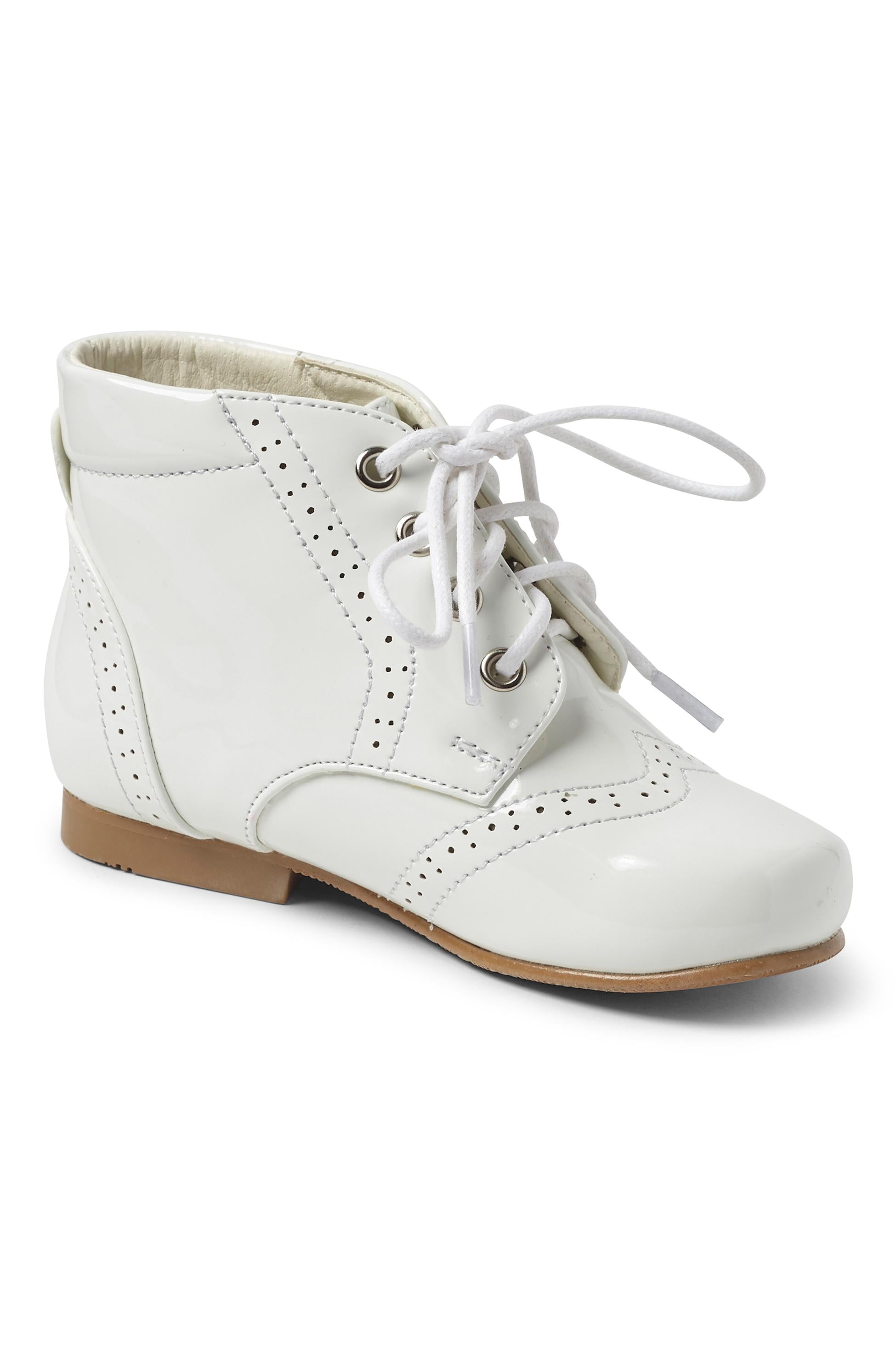 Unisex Kids Patent Leather Brogue Ankle Boots - QUINN - White