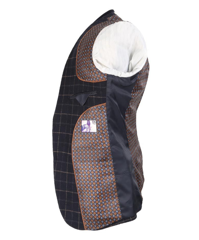 Men's Tweed Check Slim Fit Navy Suit- SHELBY - Navy Blue