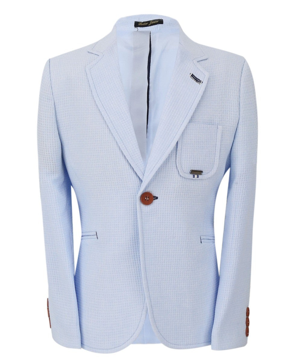 Boys Twill Single Breasted Slim Fit Blazer - TERRY - Sky Blue